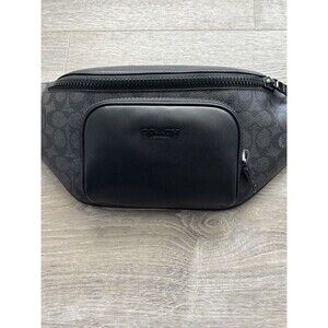 NWT Coach Men's Charcoal/Black Racer Signature Canvas Leather Belt Bag